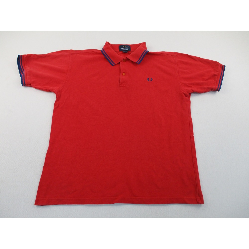 Fred Perry Polo Shirt Mens Large Red Tipped M1200 Short Sleeve Cotton Pique